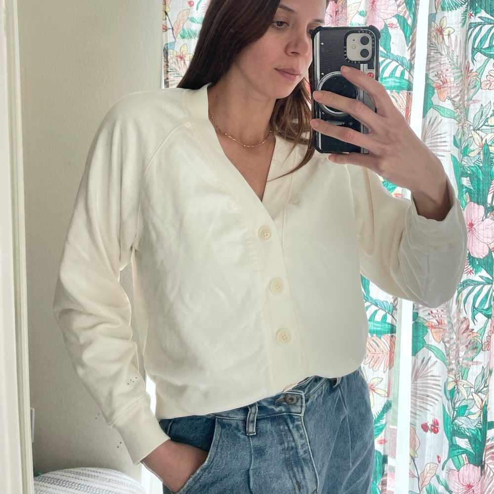 Alex Mill Davie Fleece Cardigan In Off White Size M - Picture 6 of 9